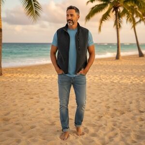 Orvis Trout Bum Sweater Fleece Vest Gray Full Zip Pockets Size L